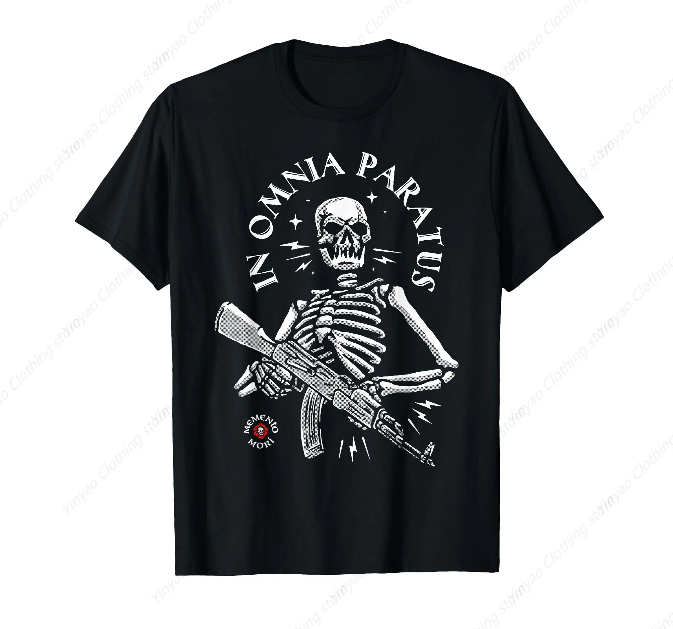 

Everything Ready Skull AK47 Printed Men's T-shirt Black Cool Pure Cotton Gift Shirt