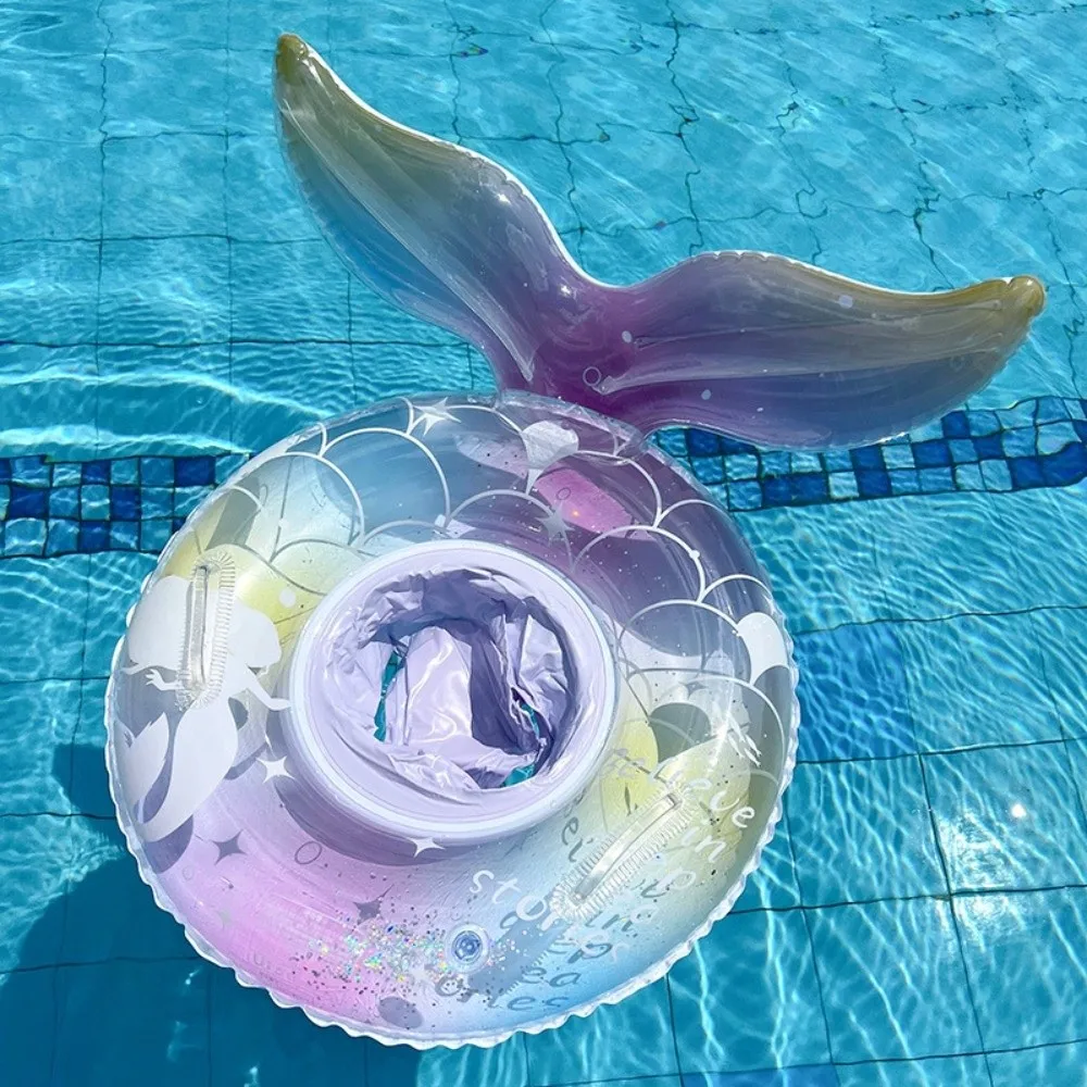 Bunny Ear Inflatable Swim Ring With Handle Loop Underarm Swimming Lifebuoy Mermaid Transparent Glitter Swim Float Pool Party