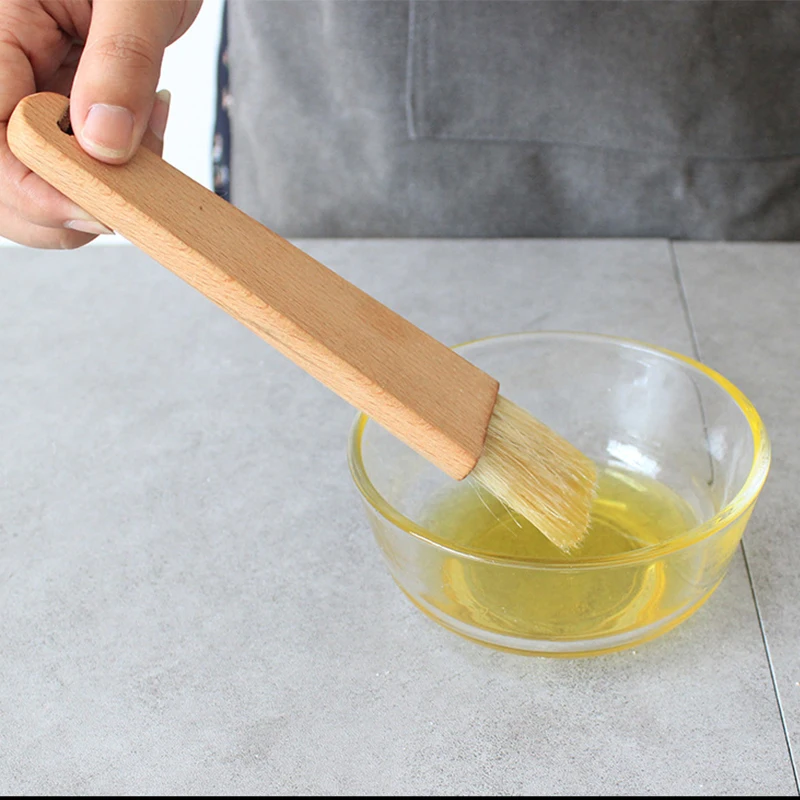 Cepillo de cocina con mango de madera para hornear miel, herramienta de cocina con mango de cerdas, cabeza plana, para repostería