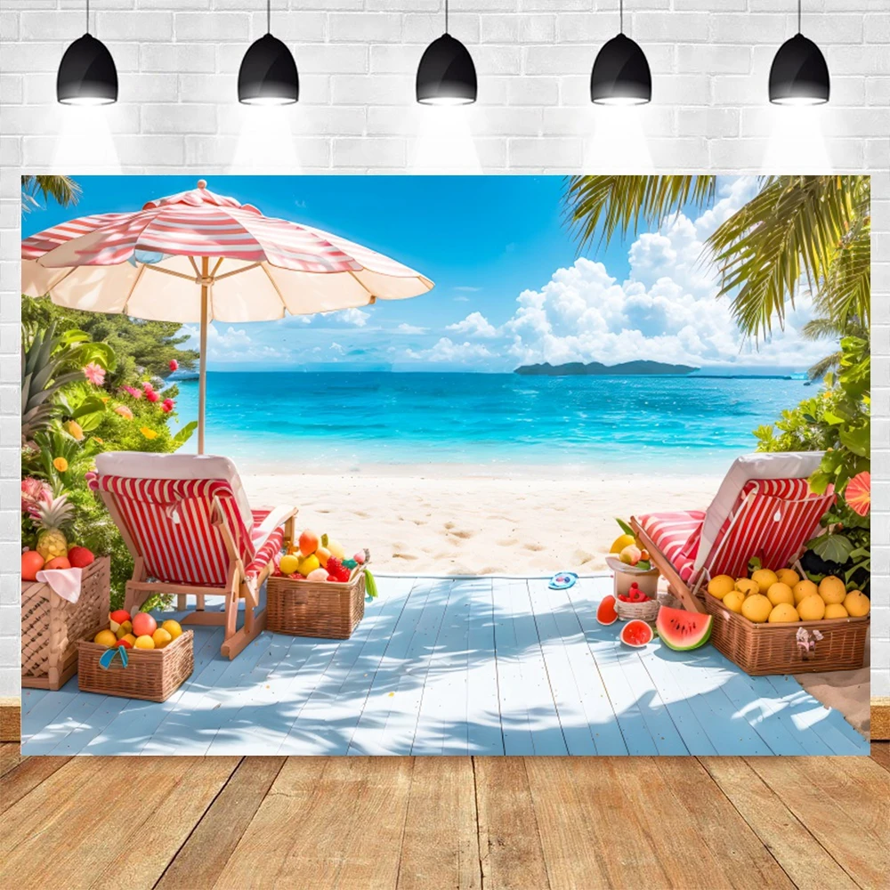 Summer Seaside Natural Scenery Photography Background Sunshine Beach Palm Trees Holiday Party Decoration Backdrop Photo Studio