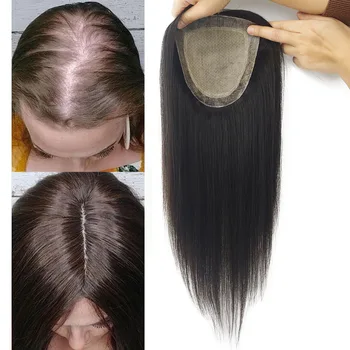 6X6 Inch Zijde Huid Basis Toupetje Met 2Cm Pu Rond Europese Menselijk Haar Topper Maagd Haarverlenging met Clips Voor Layer Haar 5x5