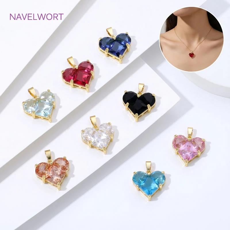 2 Size 18K Gold Plated Brass Heart-Shaped Charms Pendants For Necklace,Clear Crystal Charms For Jewelry Making,DIY Accessories image 2