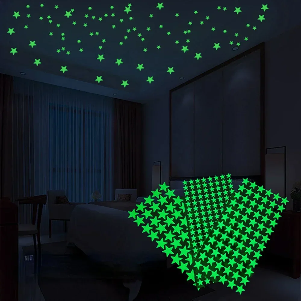 1Set Stars Moon Dots Self-adhesive Luminous Wall Sticker Kids Bedroom DIY Decal Glow in Dark Fluorescent Holiday Party Decor