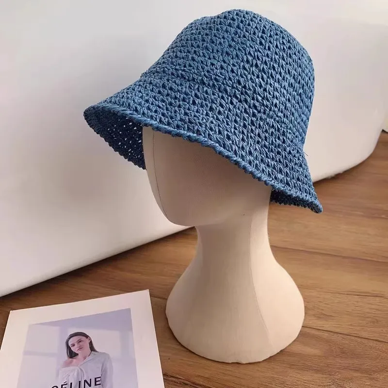 Beach Korean Straw Hat Summer Women Visor Bucket Hat Fisherman Hat Hand weaving Panama Girl Fishing Chapeau Sun Hats for Women