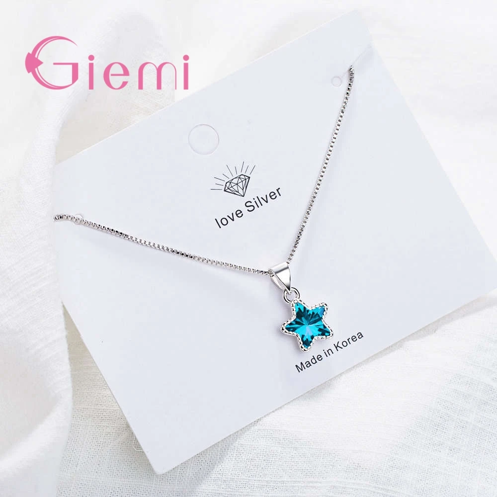 Tiny Female Nice Blue Star Pendant Necklace for Women Girl Party Banquet Decoration 925 Sterling Silver  Jewelry Wholesale