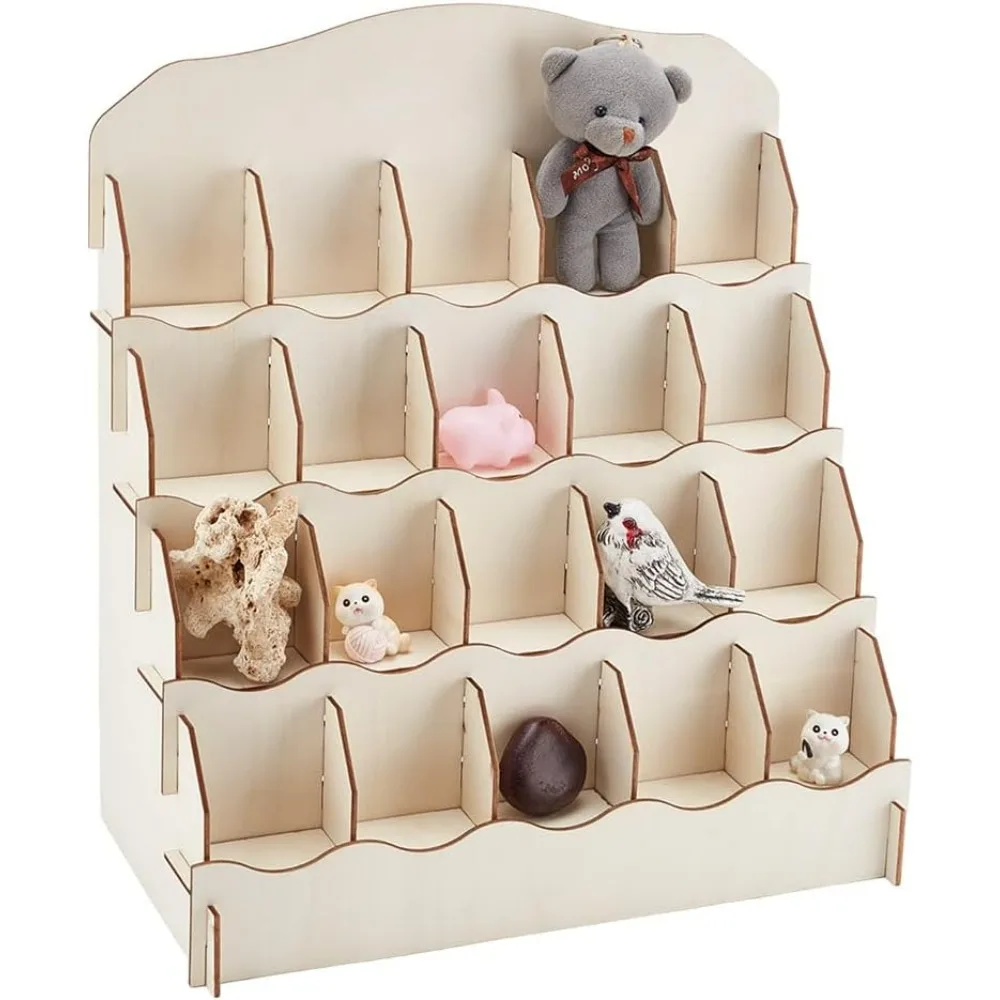 حامل عرض بطاقات المعايدة مكون من 4 طبقات، حامل بطاقات خشبي، منظم تخزين ملصقات محمول لمجموعة طاولة بائع البيع بالتجزئة #1