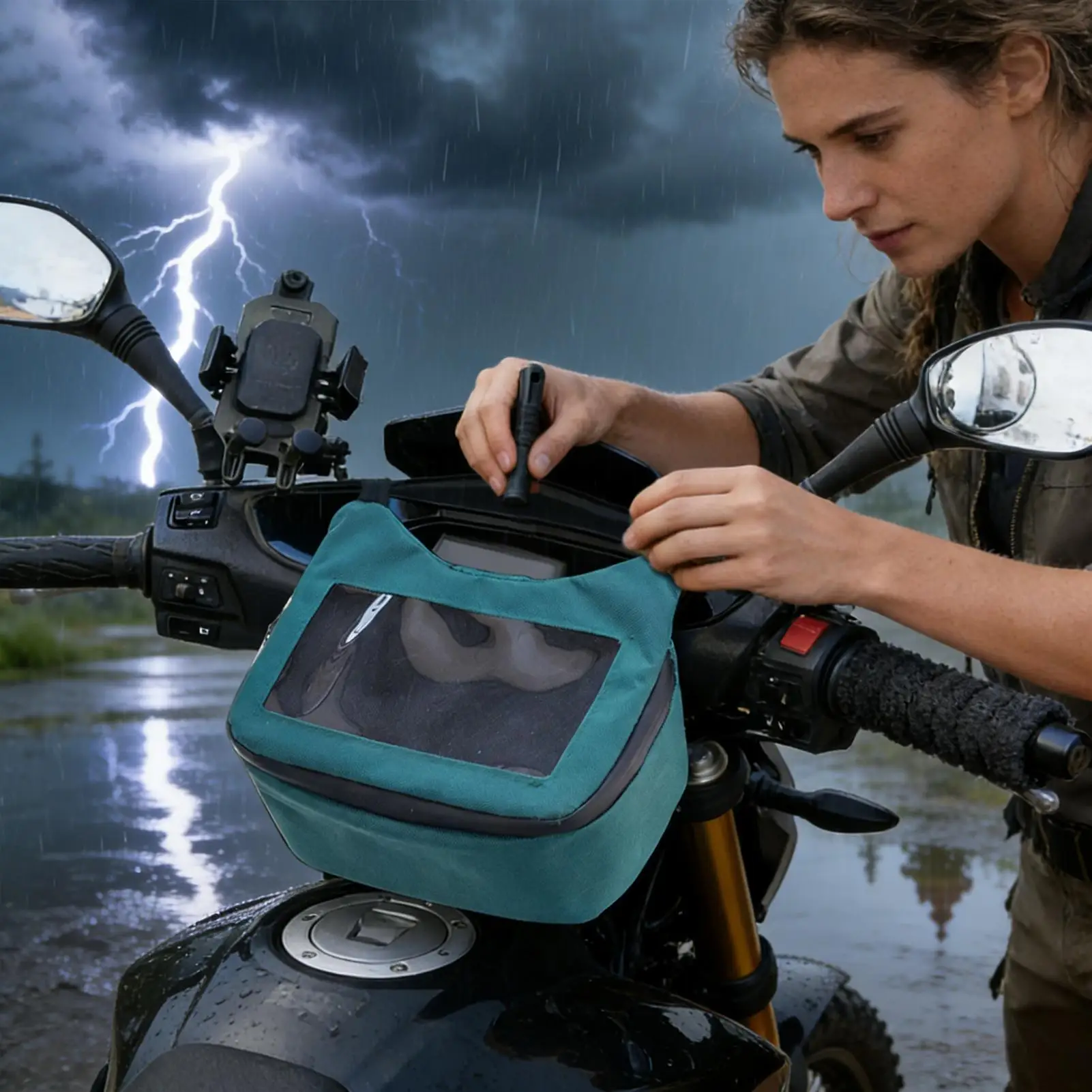 Motorcycle Bag Waterproof Front Storage Pouch Touchscreen Window Motorcycle Pouch For Motorbike Scooter Key Wallet Phone