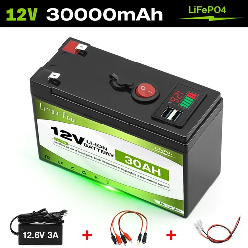 12V 30Ah リチウムイオン LiFePO4 ディープサイクル充電式バッテリー 太陽光発電/風力発電、スクーター、照明、パワーホイール、魚群探知機用