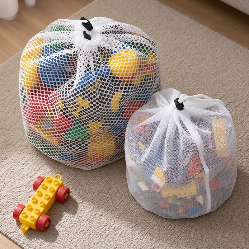 Netz-Spielzeug-Aufbewahrungstasche mit Kordelzug, große Kapazität, Organizer für Kuscheltiere und Bausteine, tragbare Netztasche für das Kinderzimmer – Detail 3