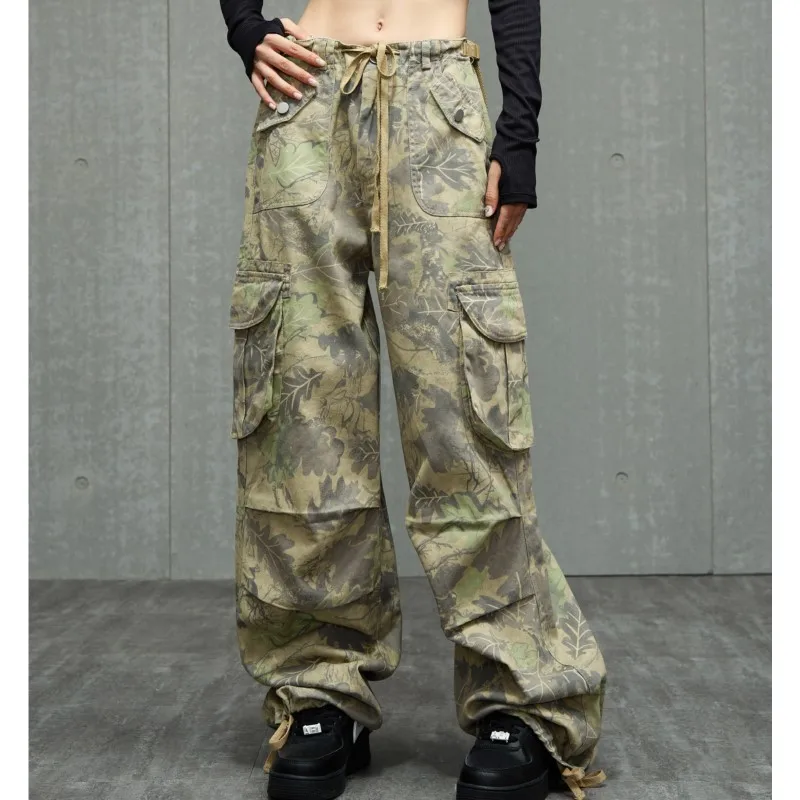 Retro Camouflage Cargo Pants Men's and Women's Design Sense Straight Wide Leg Waste Soil Style Casual