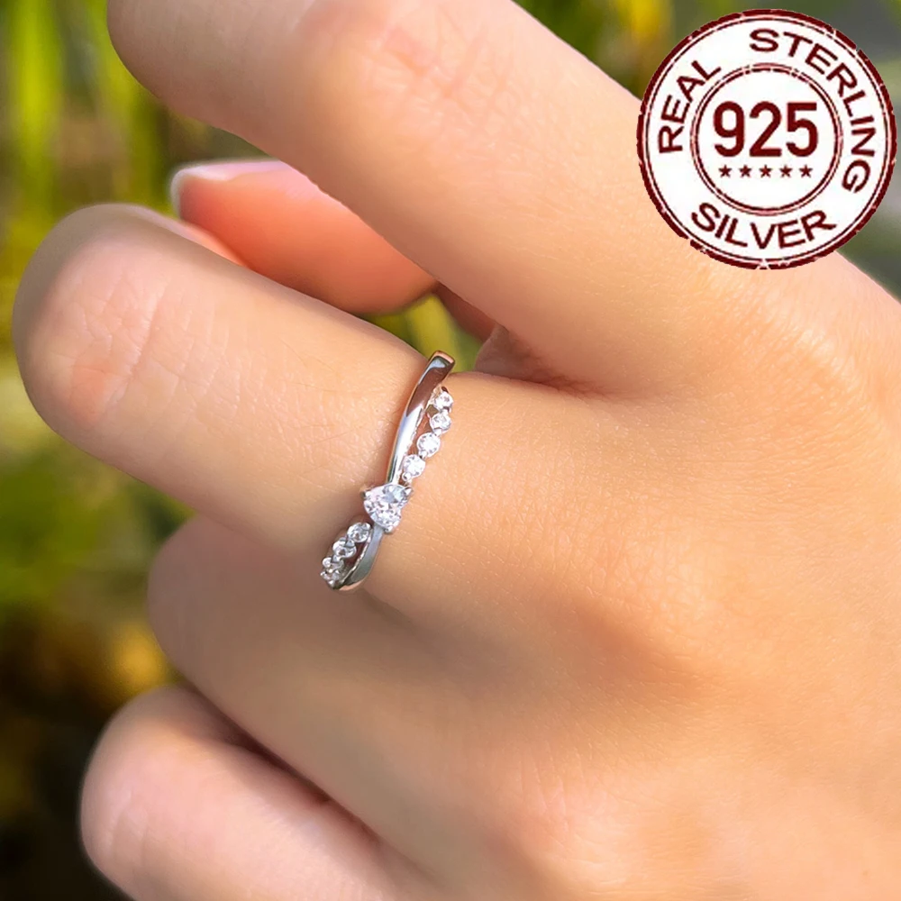 CWWZircons 100% 925 Sterling Silver Heart CZ Wedding Bands Promise Rings for Women Brides Fine Engagement Party Jewellery SR028 — zdjęcie 6