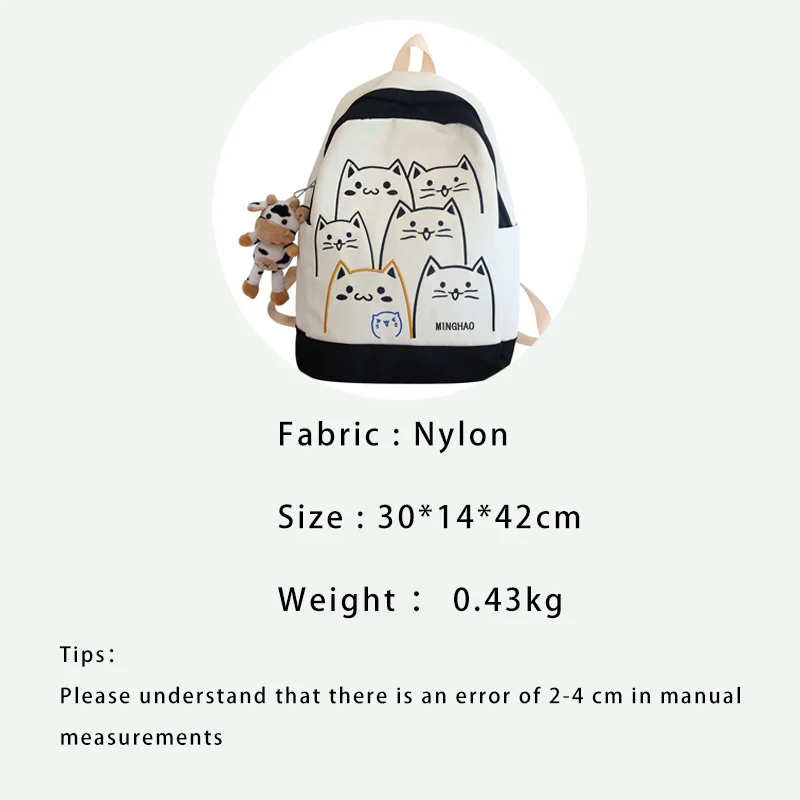 TRAVEASY Cute Cat Bag Women Kawaii Contrast Color Fashion Female Backpack Travel High School Girls Book Bags for Teenage Girls