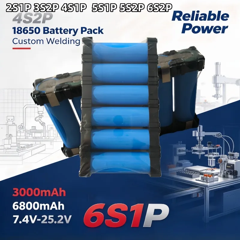 18650 DIY Spot‑Welded Battery Pack Custom 2S1P‑6S2P 3000mAh /6000mAh 7.4V‑25.2V Battery Module