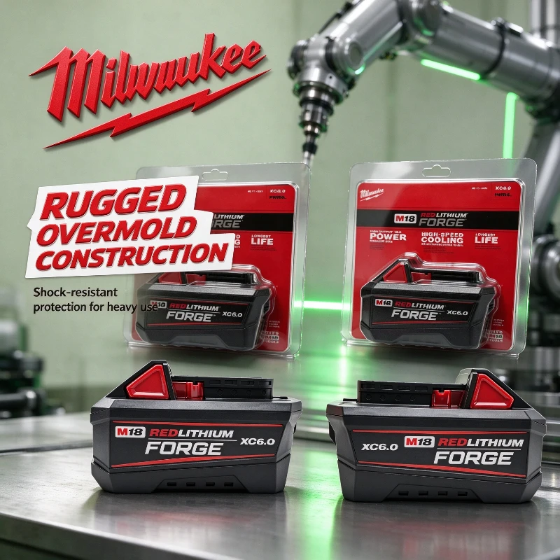 Original Milwaukee M18 Lithium Ion Rechargeable Battery FORGE XC6.0, Charger, 6000mAh M18B6, 48-11-1861, Built-in 18650 Battery