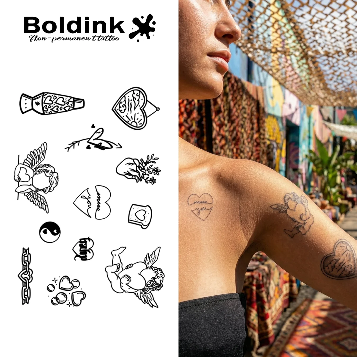 

BOLDINK American Retro Tattoo Sticker Unisex Stylish Easy Apply Waterproof Long Lasting 1-2 Week