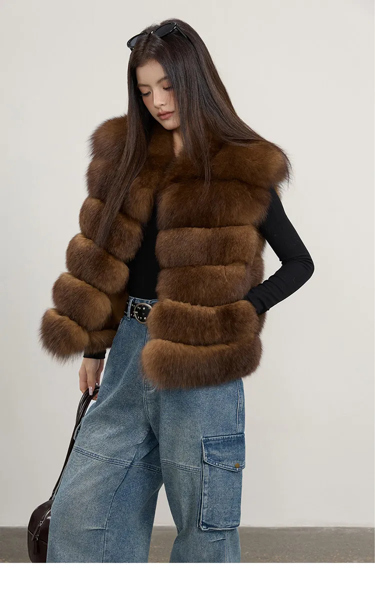 Modische Herbst-Frauen-Fellmäntel aus Kunstfell, Outdoor-Damen-Jacken ohne Ärmel, flauschig, dick, warm, Winter-Oberbekleidung, Damen-Streetwear – Detail 4