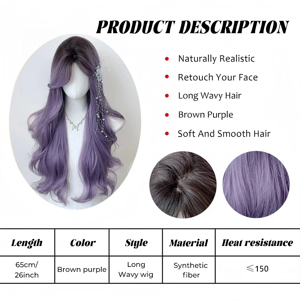 OLACARE Long Body Wave Black Brown Purple Cosplay Wigs Heat Resistant Synthetic Wigs Middle Part Natural Lolita LM Wigs Women