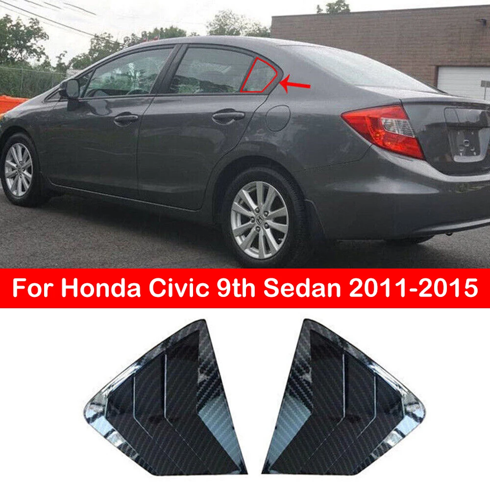 For Honda Civic 9th Sedan 2011-2015 Car Rear Louver Window Side Shutter Cover Trim Sticker Vent Scoop ABS Carbon Fiber Style