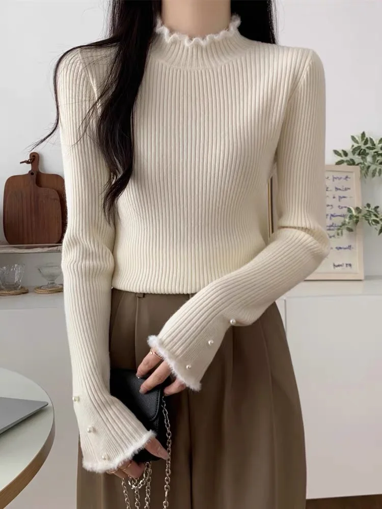 

Свитера Джемперы Пуловеры Женские Зеленые Аппликации Ягня Шик Леопард Сельские Животные Мягкие Пасторальные Зимние Теплые Элегантные Мягкие Шерсти Дикие