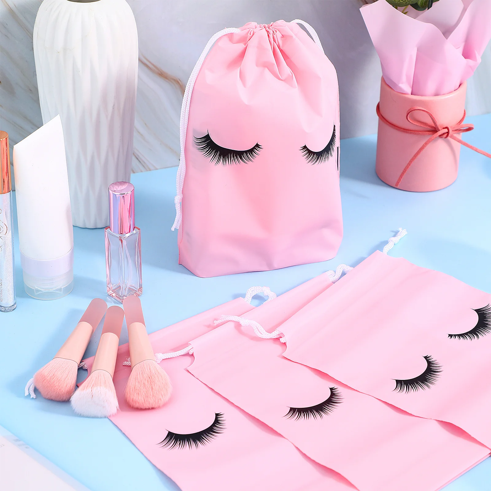 50Pcs Durable Cosmetics Storage Bag Drawstring Design Travel Organizer Drawstring Makeup Bag Travel Cosmetics Organizer