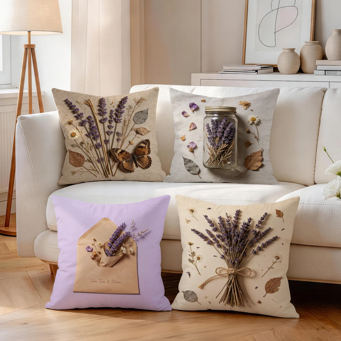 Flower Specimen Lavender Pillowcase Printed Polyester 40/45/50cm Throw Pillowcover Decorative Sofa Cushion Pillowslip Home Decor