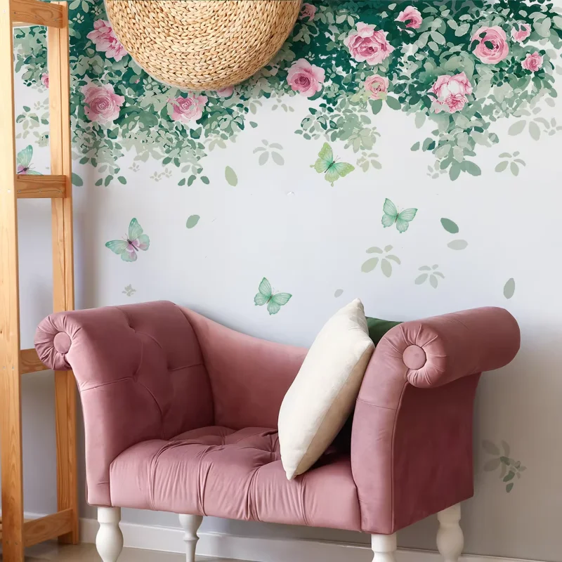 Fresh Plants, Flowers, Leaves, Wall Sticker, Toilet Stickers, Bathroom Decoration Wall Stickers