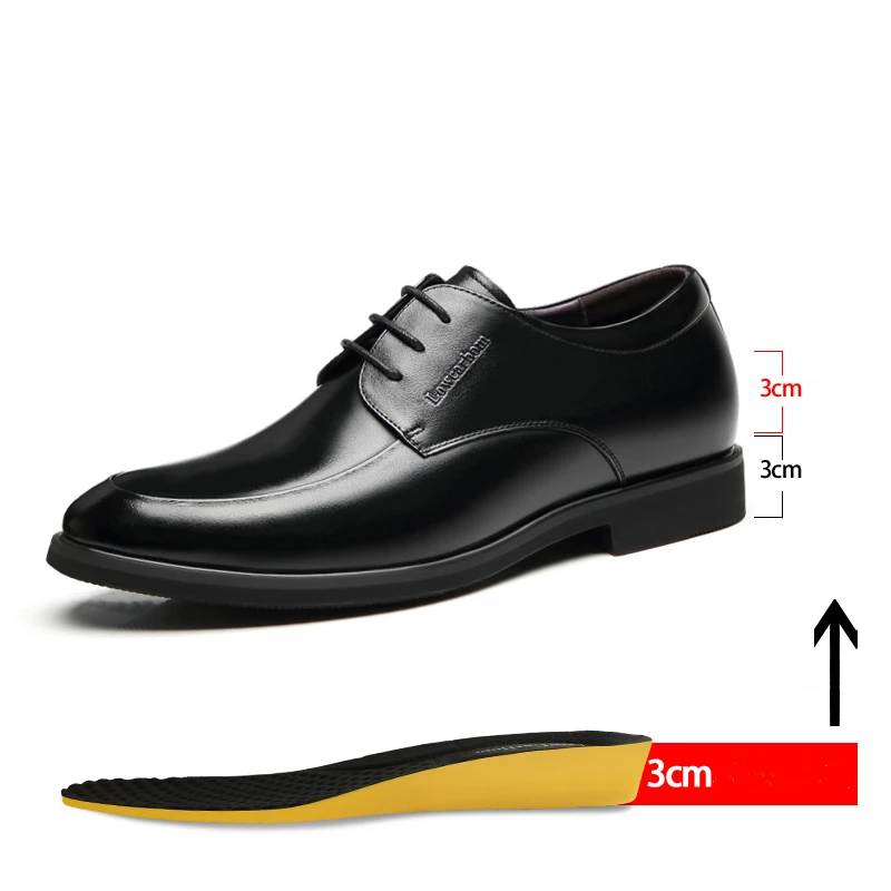 Men Leather Shoes Elevator Shoes Heightening Shoes Height Increase Shoes Height Increase Insole 6/8CM Black Height Shoes