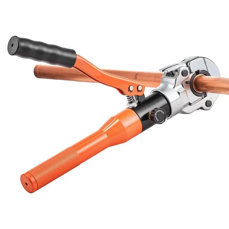 

Copper Pipe Crimping Tool, Hydraulic Driven Pro Press Tool with 1/2", 3/4", 1" Jaws, Copper Tube Fittings Crimper for Narrow Spaces & Tee Fittings - with Pipe Cutter & Carrying Case