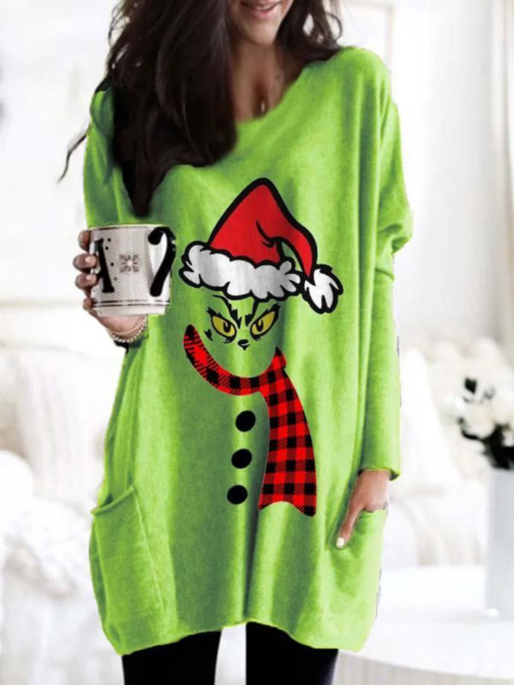 Green Sweatshirt Cartoon Grinc es Clothes Christmas Sweatshirt Pullover Hooded Cute Fashion Round Collar Hoodies