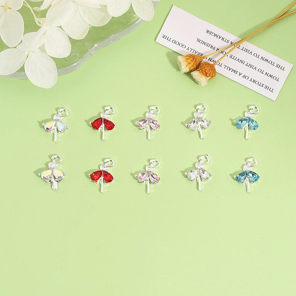 10Pcs Ballet Girl Styling Rhinestones Nail Art Charms 3D Alloy Elegant Girl Inlaid Diamond Nail Jewelry Luxury DIY Nail Parts