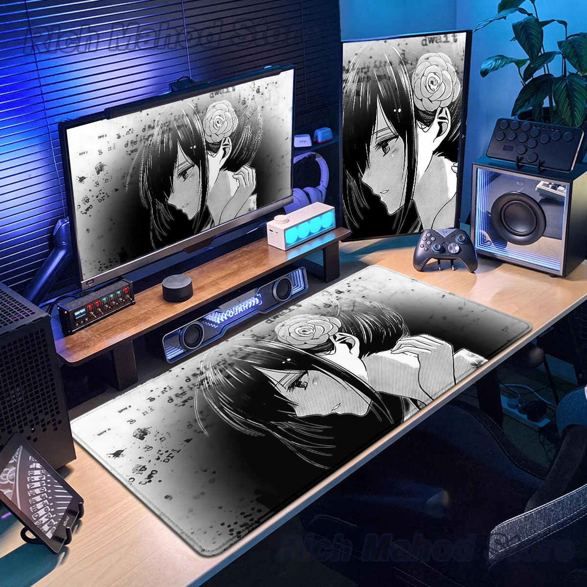 

Aesthetics Cartoon Girl Mouse Pad Gaming Computer Table Mat Black White Retro Girls Mouse Mat Desk accessories Office Carpet Rug