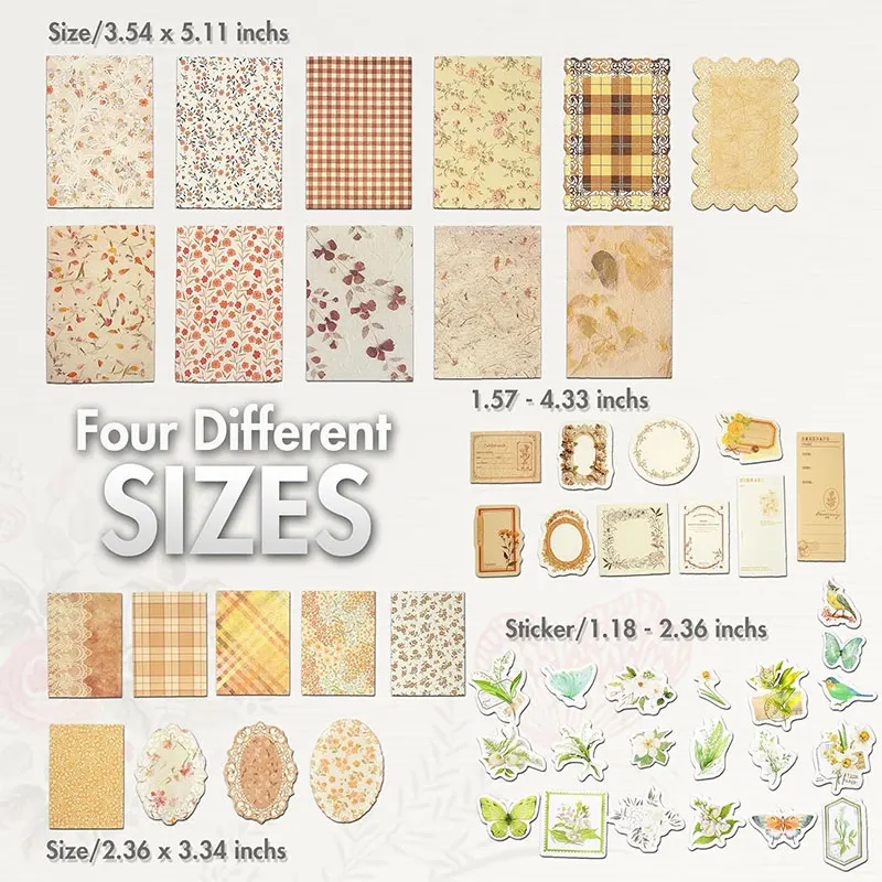 100/400 Vintage Blumen Scrapbook-Papier Bullet Journaling Aufkleber-Sets Retro Bastelzubehör Sortierte Utensilien Planer Collage Karten Album – Detail 3