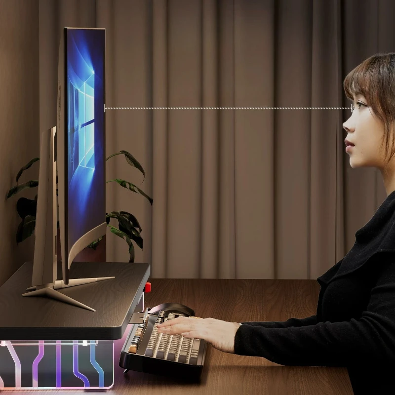 RGB Monitor Riser Stand USB Docking Station Esports Room Monitors Bracket Wood Office Desktop Computer Support Monitor Organizer