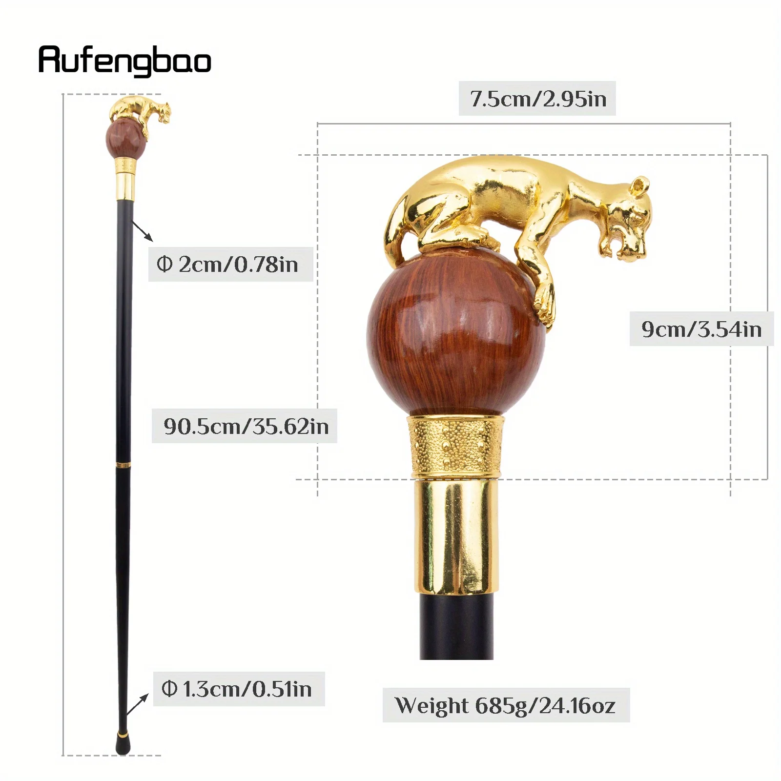 Brown Wooden Ball Leopard Fashion Cane Decorative Stick Decorative Cane Halloween  Cosplay And Parties, For Cosplay & Party