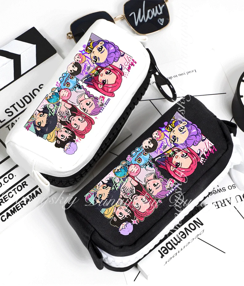 KPop Demon Hunters película Zoey Rumi Mira dos estilos blanco negro una estuche para lápices caja de papelería de gran capacidad disfraz de Cosplay individual