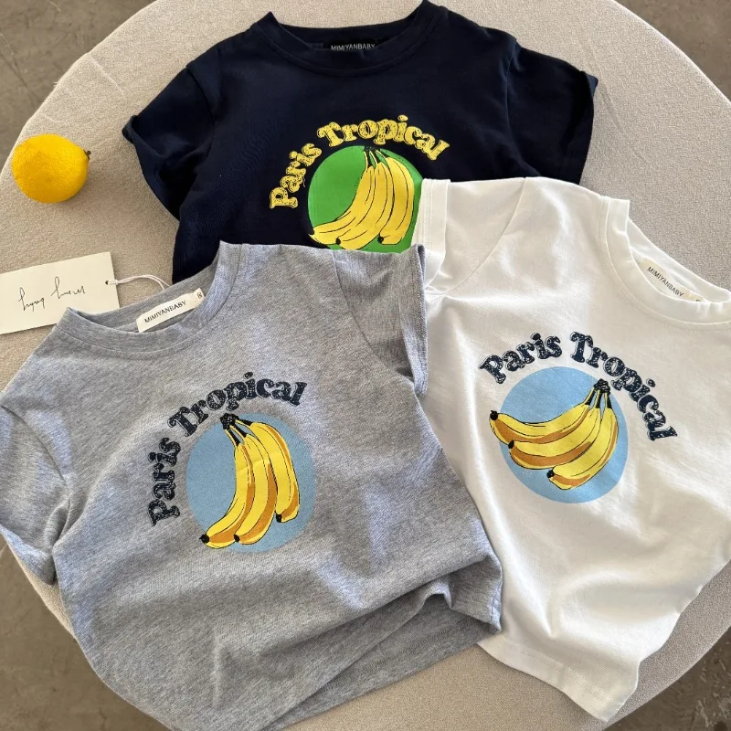 Summer Kids T-shirt Boys Casual Cotton Short Sleeve Tops Tropical Banana Print Children Tshirt for 2-8Y