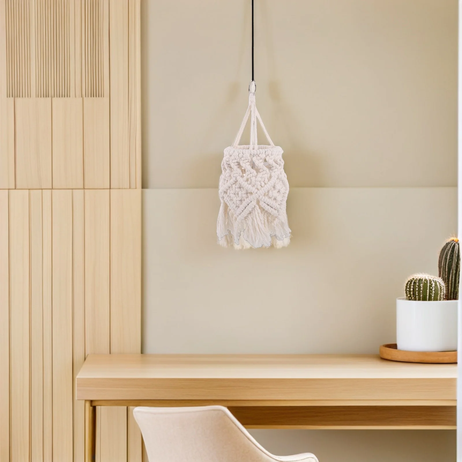 

Boho Woven Lamp Shade Handmade Cotton Rope Macrame Light Cover for Bedroom Living Room Nursery Dorm Decorative Pendant Ceiling