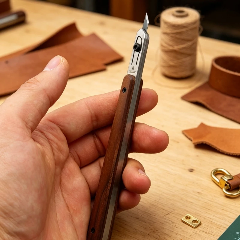 

Precision Craft Knife Wood Handle Leather Cutting Tool Replaceable Blade DIY Leather Carving Knife for Leather Craft Handmade