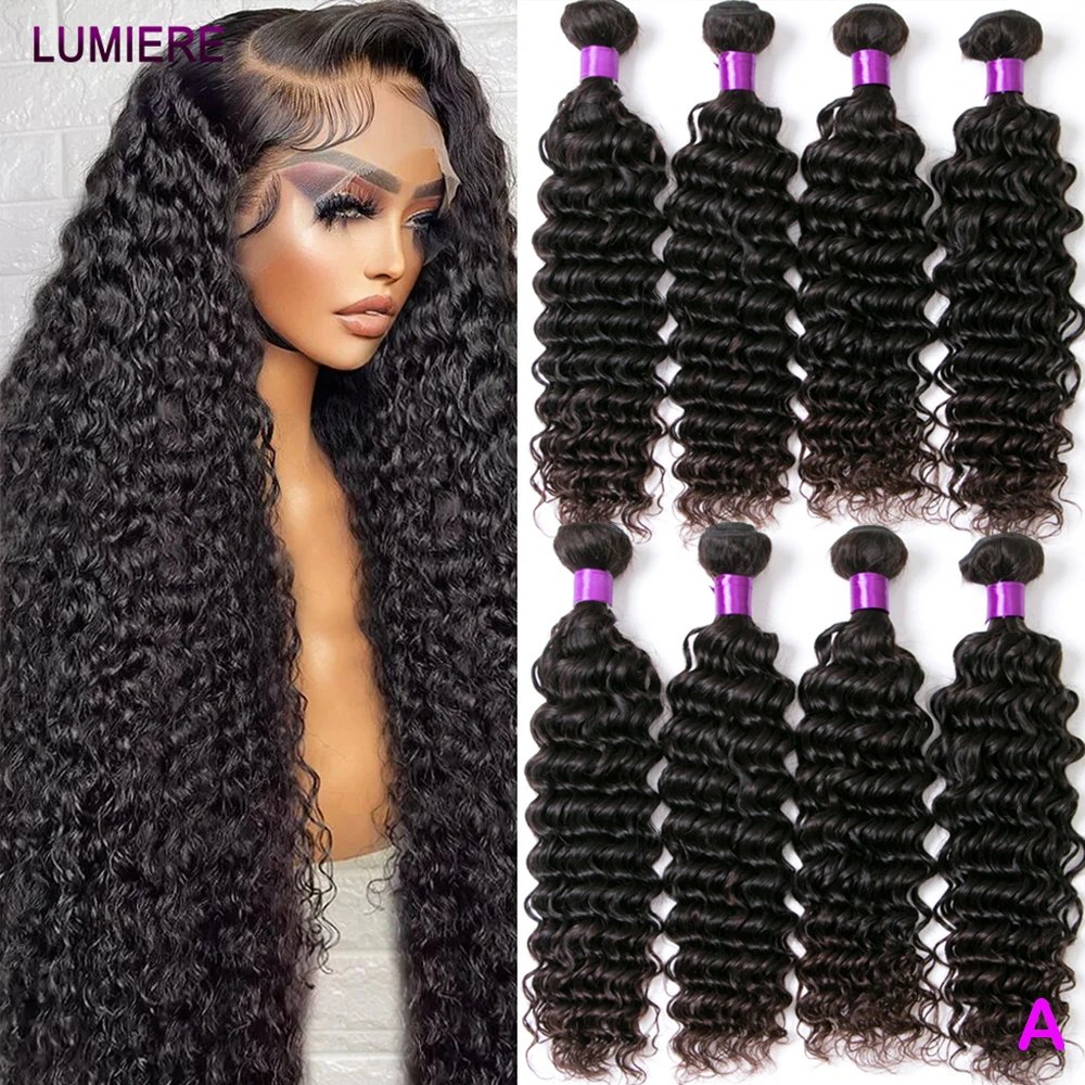 

100% девственные необработанные необработанные свободные глубокие волны 3/4 человеческие волосы волнистые пучки сделка Jerry Curly двойной уток пучок волос плетение наращивание