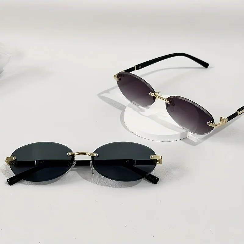 

2pcs Frameless Cut-Edge Oval Glasses Unisex Eyewear Casual Daily Wear and Office Commuting Trendy Street Style Festive Gift