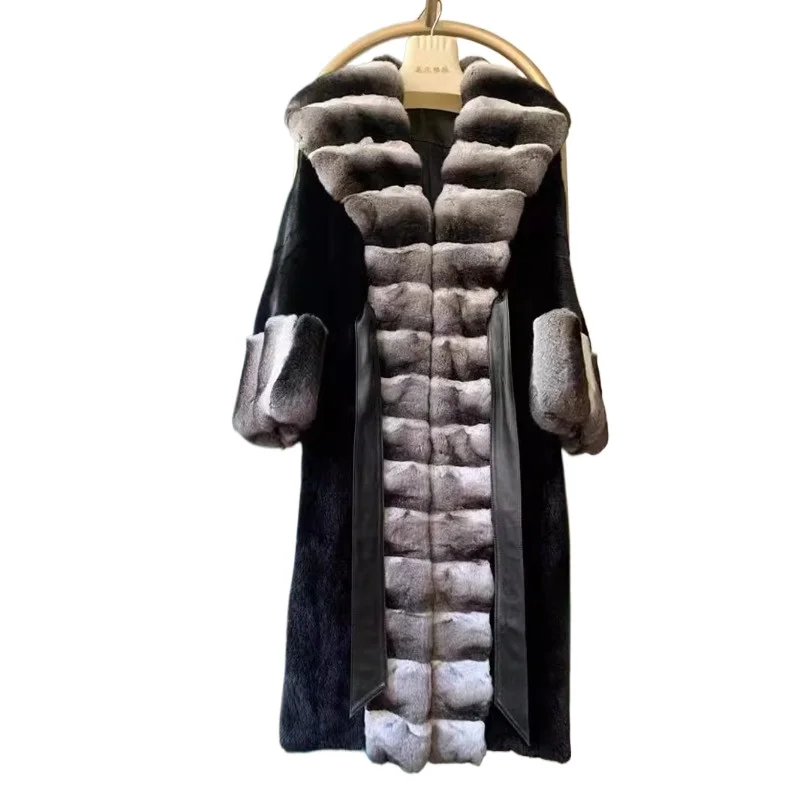 

Новое золотое норковое шуба, женское зимнее пальто, длинное тепе модное темпераментное пальто до колена, 2026, искусственный мех Европы и Америки