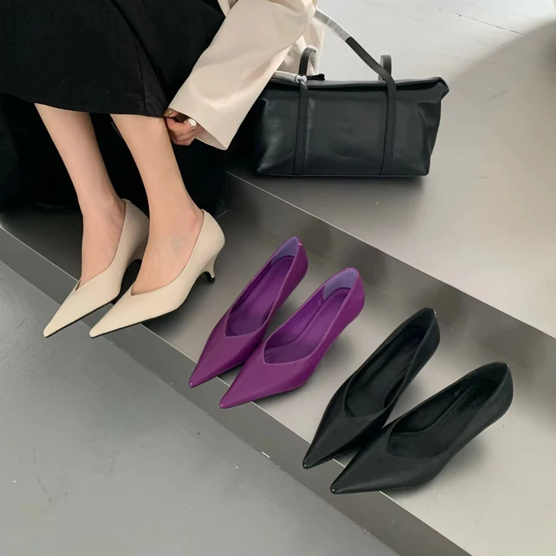 SUOJIALUN 2025 Spring New Brand Women Pumps Shoes Fashion Pointed Toe Shallow Slip On Single Shoes Thin Low Heel Boat Shoes