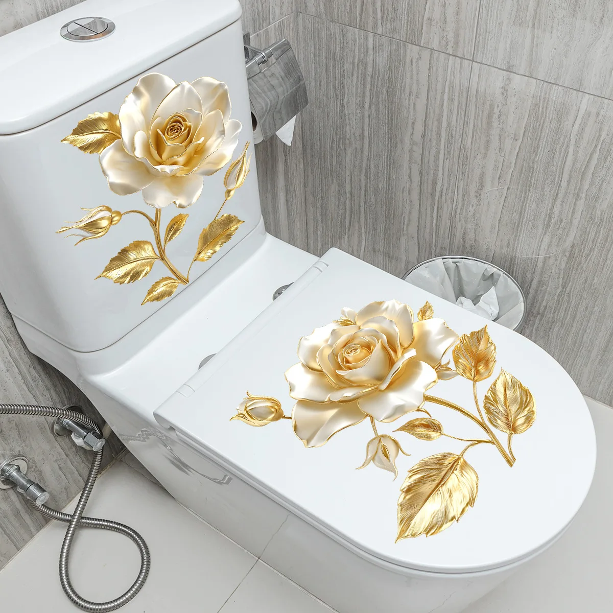 3D Flower Toilet Lid Sticker, WC Pedestal Pan Cover Decal, Waterproof Mural Art For Bathroom Vinly Decal