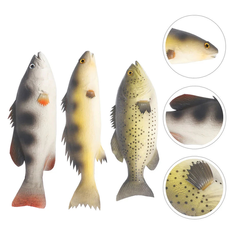 

3 Pcs Artificial Fish Animals Fake Statue PU Model Photography Prop Decor Child Kitchen Simulated