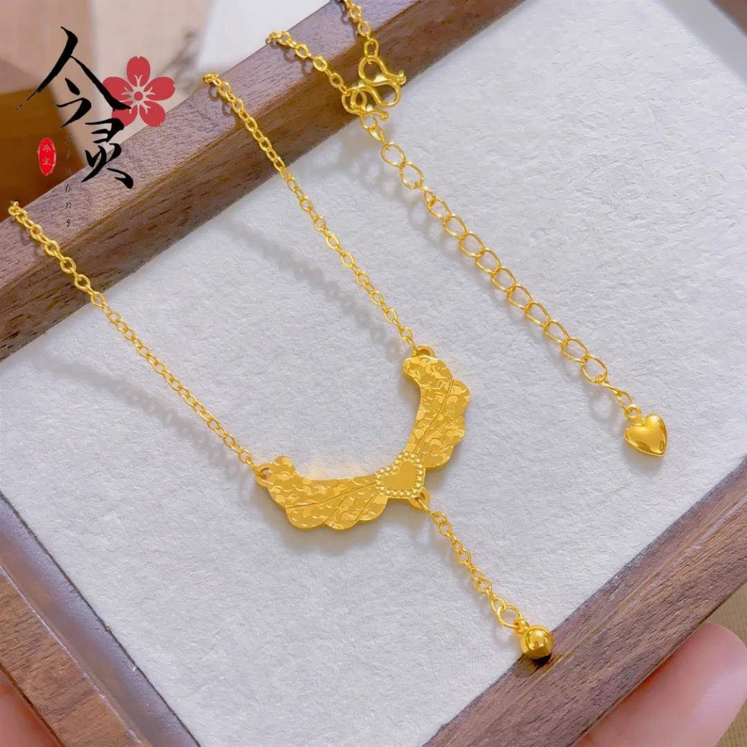 Elegant Ice Crack Tassel Gold Clavicle Necklace Women 24K Gold AU999 Noble and Attractive