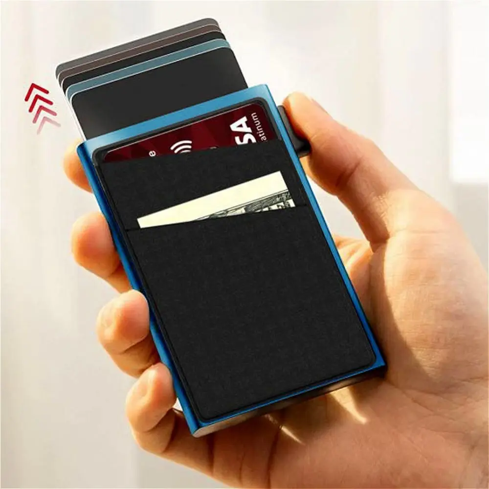 Automatic RFID Anti-Theft Card Holder Screw Reinforcement Switch Side Design Men's Card Box RFID Blocking