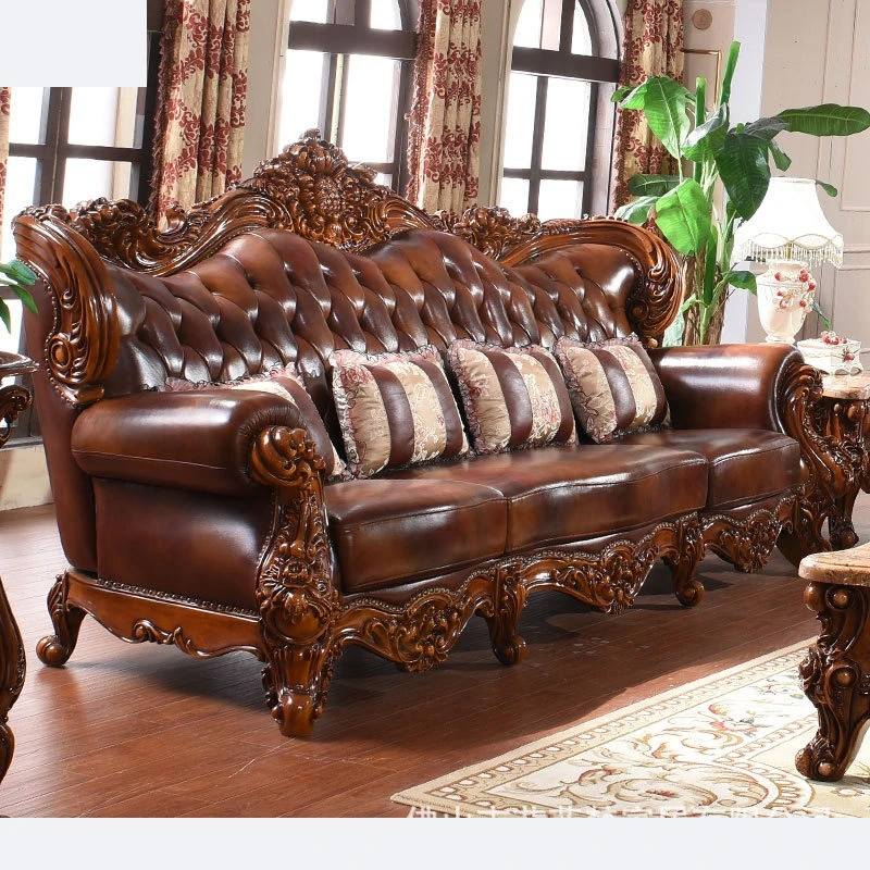 European-style villa luxury sofa living room 1234 combination first layer cowhide large apartment high-end European and American