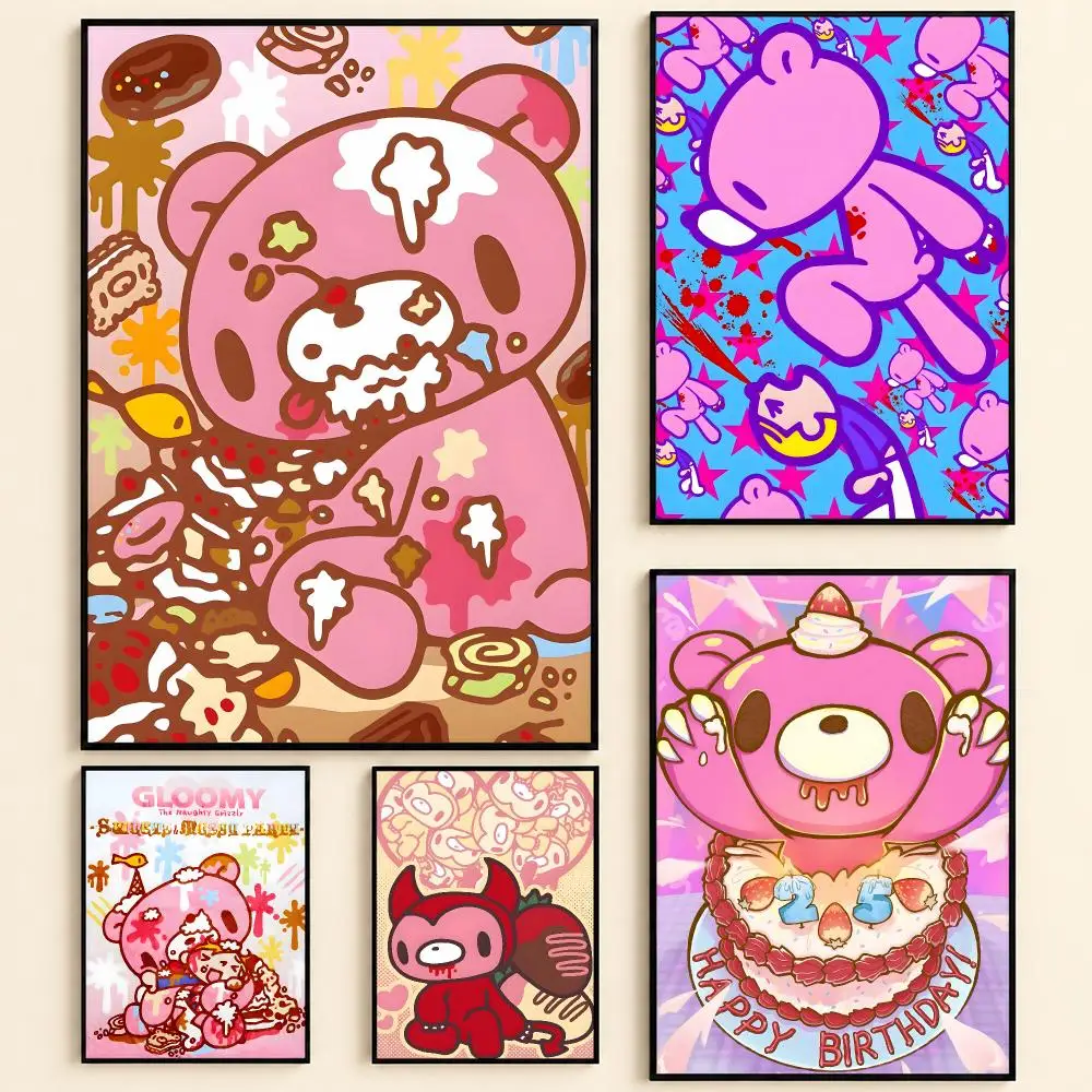Gloomy Bear Expressive Creative Graphics Poster Self-adhesive Art Waterproof Paper Sticker Coffee House Bar Room Wall Decor
