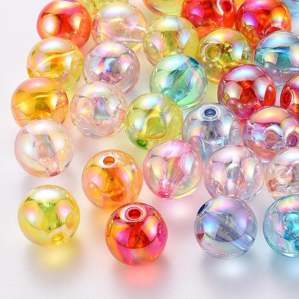 PandaHall 220 Stück AB-beschichtete transparente Acryl-Rundperlen, 16mm Mehrfarbige Schillernde Oberfläche für DIY Armband Schmuck Basteln – Detail 6