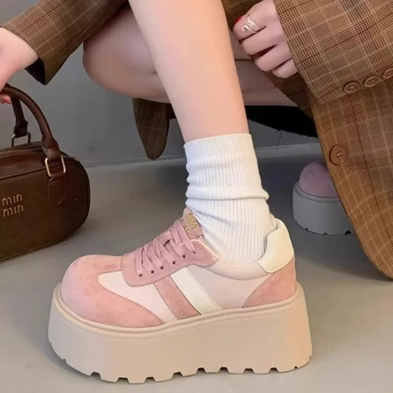 

Женские ретро-лоферы на платформе в стиле Лолита, 6 см, со скрытым каблуком-увеличителем, на шнуровке, замшевые, повседневные кроссовки для весны и осени